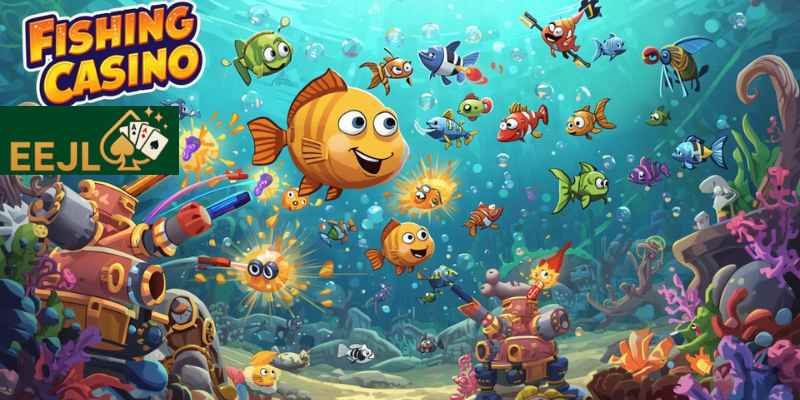 Fishing casino gameplay with cannons and underwater fish
