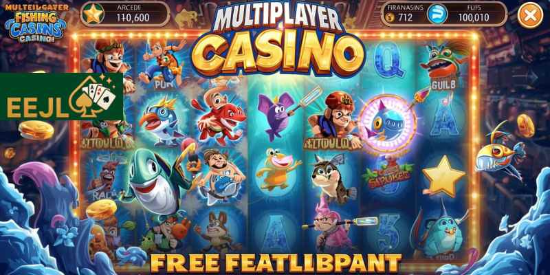 Multiplayer fishing casino game with shared screen action